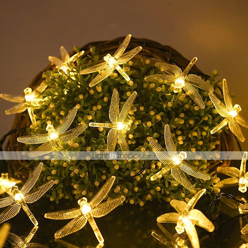 Dragonfly Solar String Lights Outdoor 6.5M 30LEDs Waterproof Solar Fairy Lights 8 Modes Decorative Lights for Patio Garden Yard Fence Wedding Christmas Party Warm White RGB Multicolor 2025 - $33.99 –P12