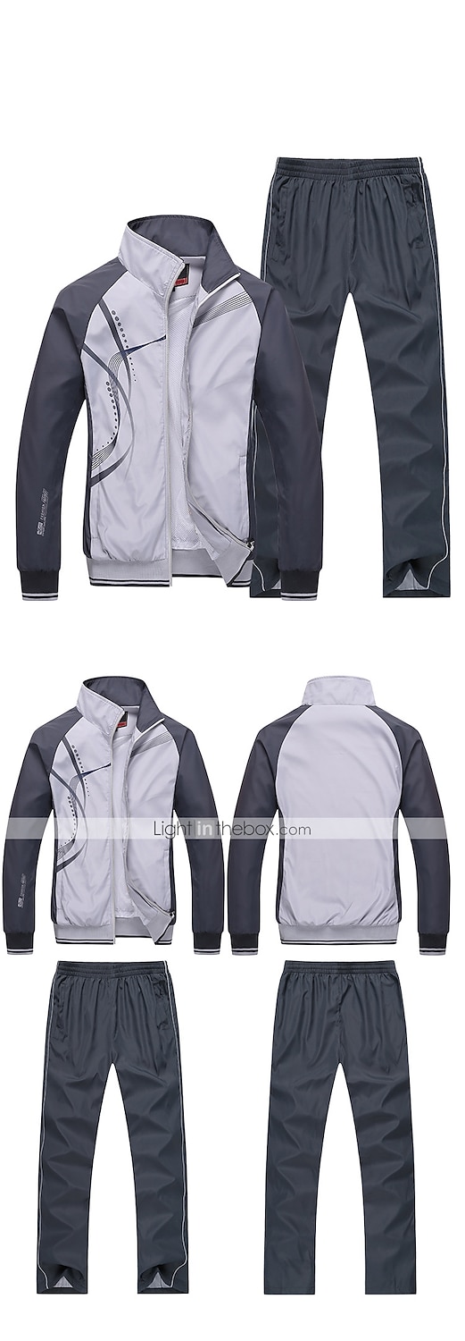 Voor heren Trainingspak sweatsuit 2-stuks Volledige ritssluiting Straat Lente Lange mouw Opstaand waterdicht Winddicht Ademend Hardlopen Wandelen Joggen Sportkleding Sportkleding Gestreept Zwart Wit 2025 - $44.99 –P3
