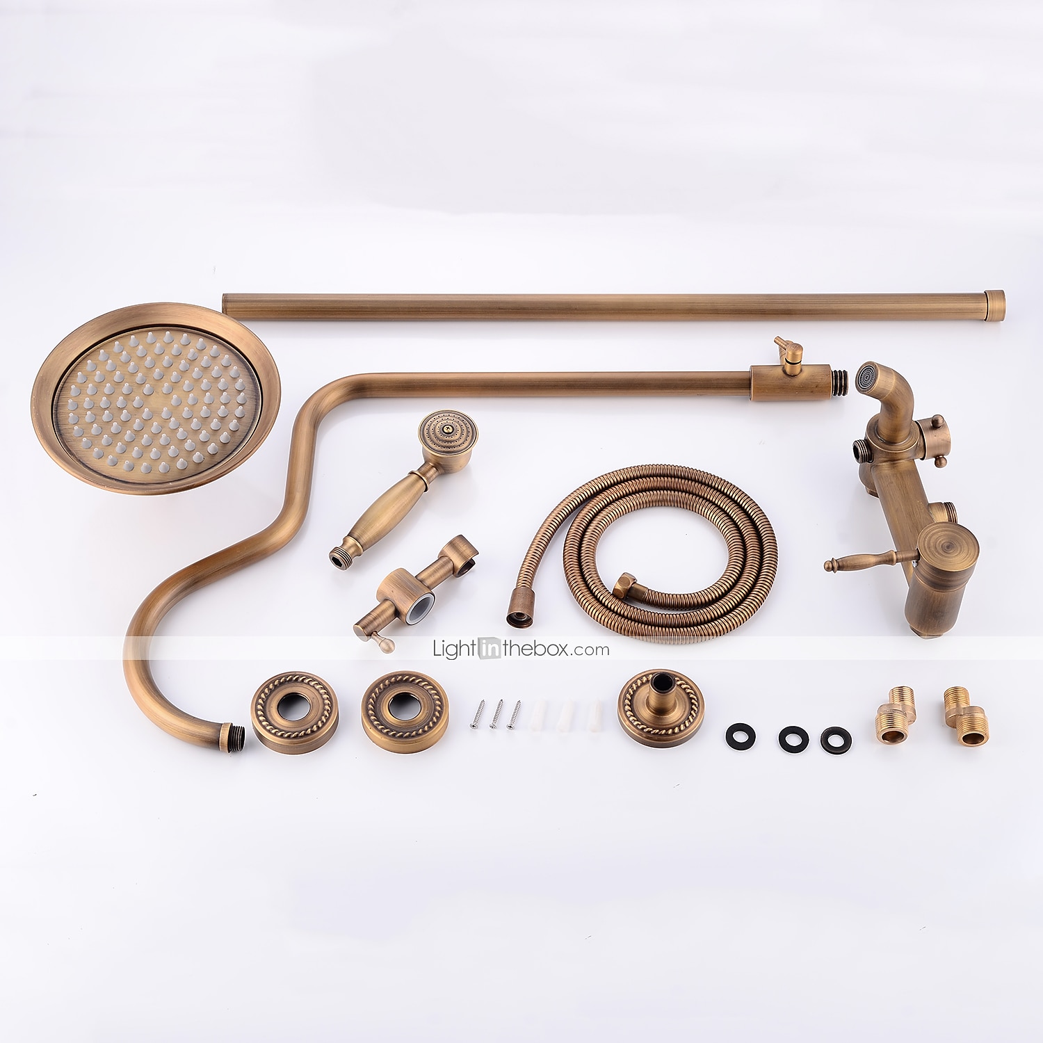 Shower Faucet,Shower System Set - Handshower Included pullout Waterfall Vintage Style / Country Antique Brass Mount Outside Ceramic Valve Bath Shower Mixer Taps 2025 - $275.39 –P1