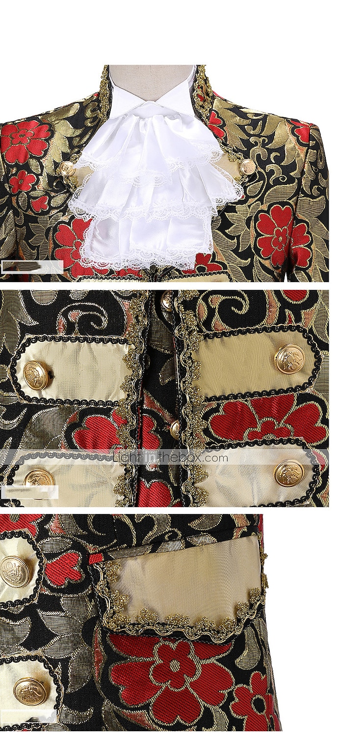 2026年 レトリ／ヴィンテージ 中世 ルネッサンス パンツ セット スーツ＆ブレザー プリンス 貴族 ジャカード 仮装 男性用 ハロウィーン カーニバル マスカレード 性能 パーティー ヴェネツィアのカーニバル 成人 クラバット コート ベスト  コレクション – $123.99 –P12