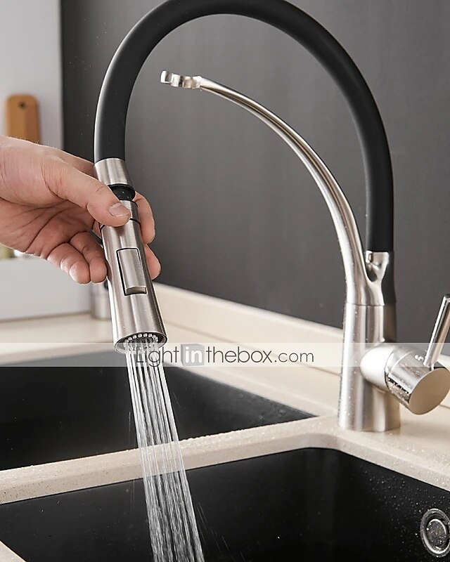 Kitchen Faucet Set, Brush Nickel Single Handle One Hole Pull Out Centerset, Brass Kitchen Faucet with Supply Lines 2025 - $113.99 –P4