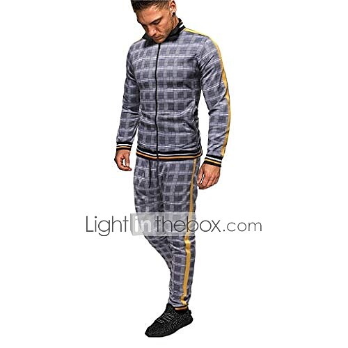 conjuntos de roupas esportivas masculinas - agasalho de inverno clássico xadrez de manga comprida - jaqueta de moletom com zíper completo com calças para homens - roupas esportivas elegantes para ginástica masculina - presentes de natal para homens de 2025 por $49.99 –P4