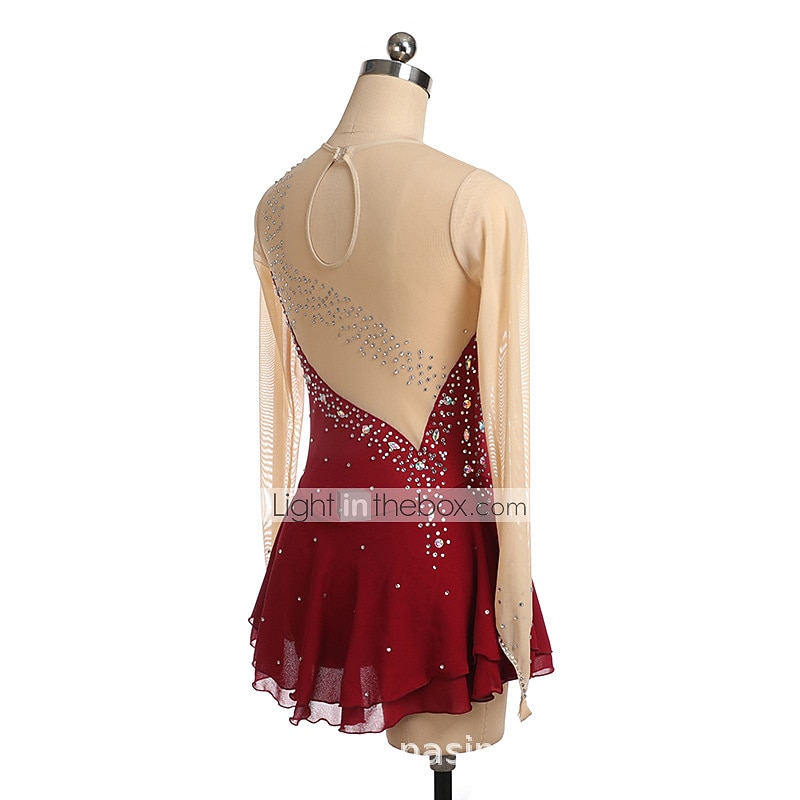 Kunstschaatsjurk Dames Voor meisjes Schaatsen Jurken Zwart Geel Roze Netstof Spandex Hoge Elasticiteit Opleiding Wedstrijd Kunstschaatskleding Kristal / Bergkristal Lange mouw Schaatsen Kunstschaatsen 2026 - $112.99 –P18