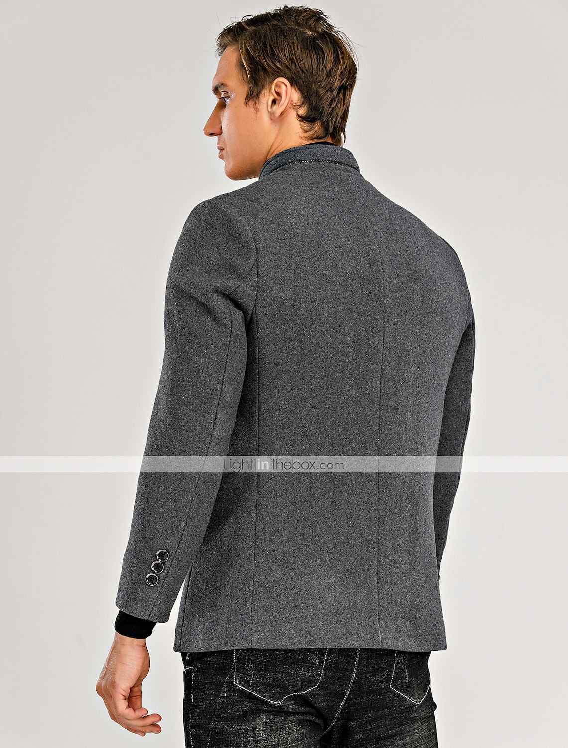 Men's Winter Coat Wool Coat Overcoat Blazer Short Coat Office Work Fall & Winter Wool Windproof Warm Outerwear Clothing Apparel Basic Chic & Modern Solid Colored Stand Collar 2025 - $74.99 –P11