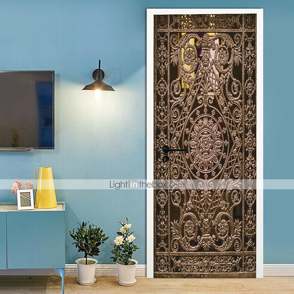 Pegatinas de puerta creativas autoadhesivas de puerta de hierro forjado dorado, pegatinas de pared impermeables decorativas diy para el hogar, 77*200cm para dormitorio y sala de estar 2025 - $29.99 –P8