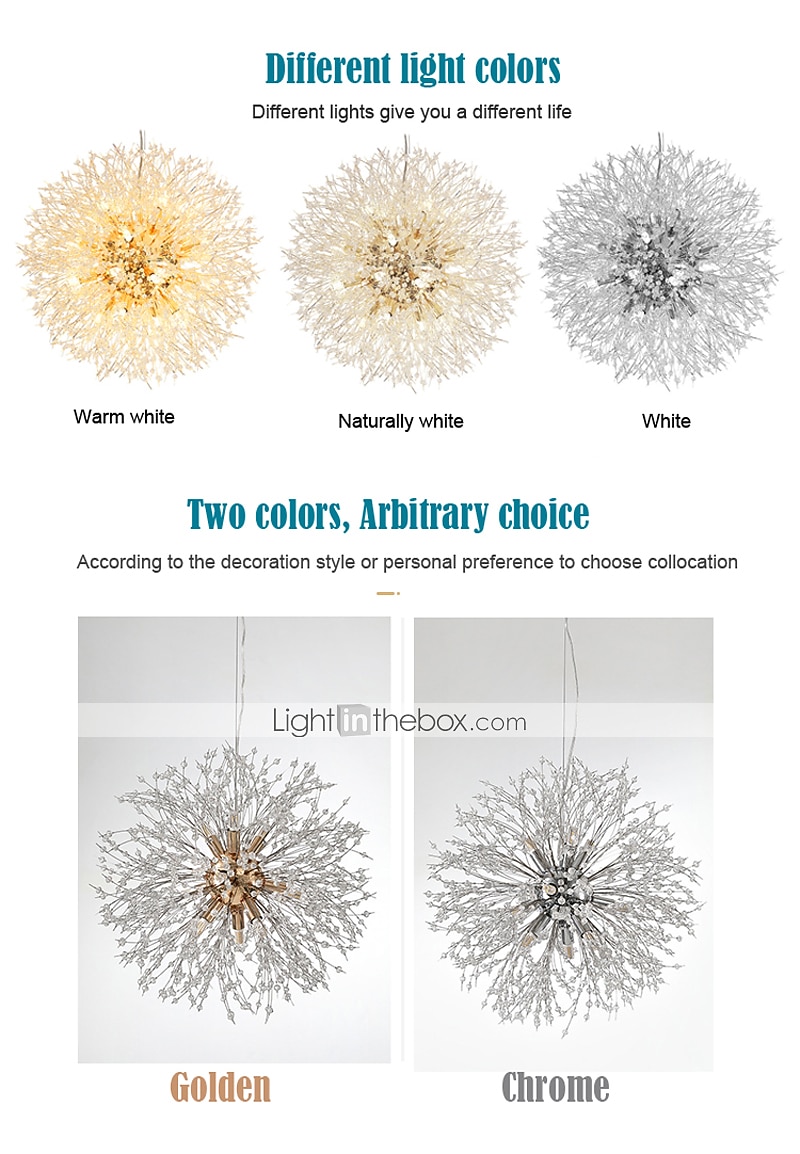 2026年 8/9/12ヘッドLEDペンダントライト北欧タンポポシャンデリア花火クリスタルランプ芸術的なリビングルームダイニングルーム寝室ランプロマンチックな衣料品店バーランプ15-22インチ  コレクション – $249.99 –P6