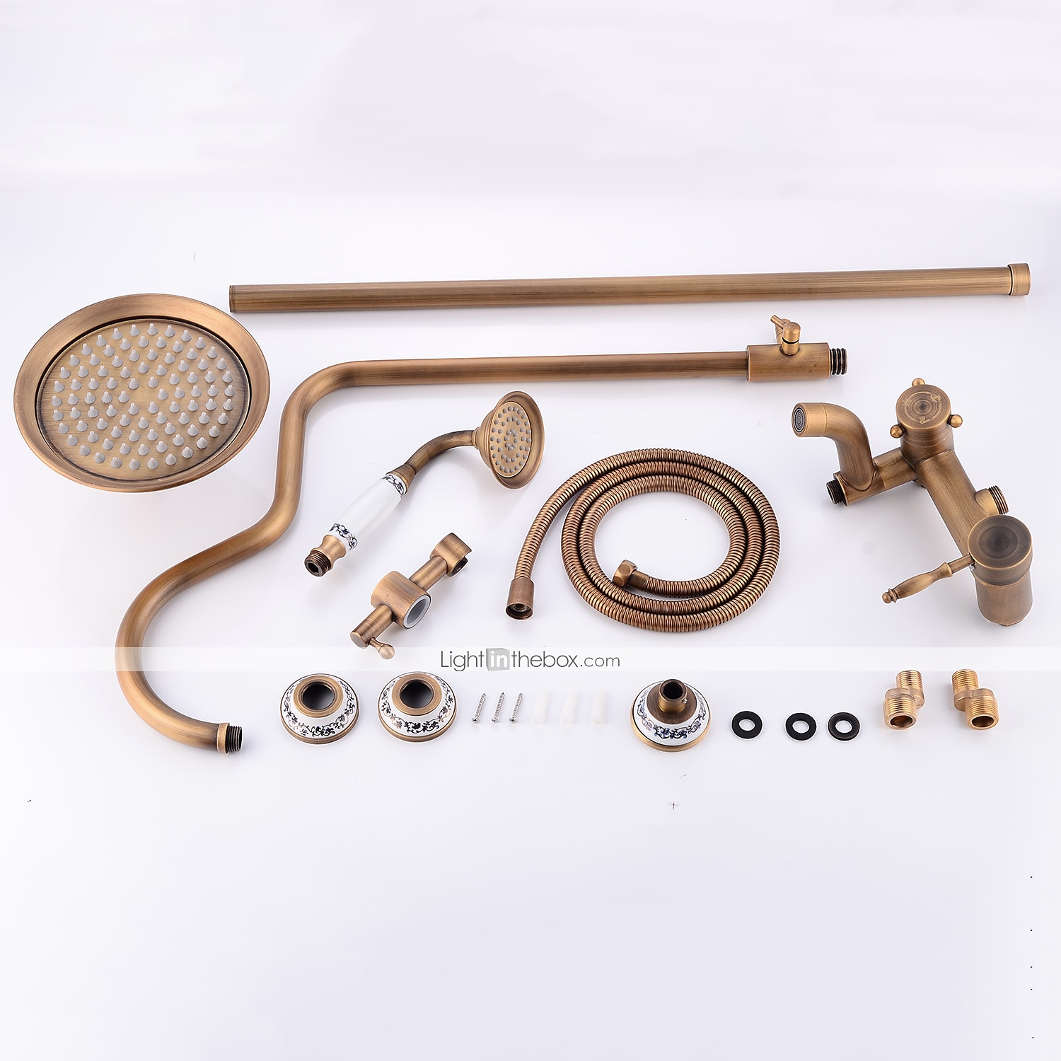 Shower Faucet,Shower System Set - Handshower Included pullout Waterfall Vintage Style / Country Antique Brass Mount Outside Ceramic Valve Bath Shower Mixer Taps 2025 - $307.79 –P1