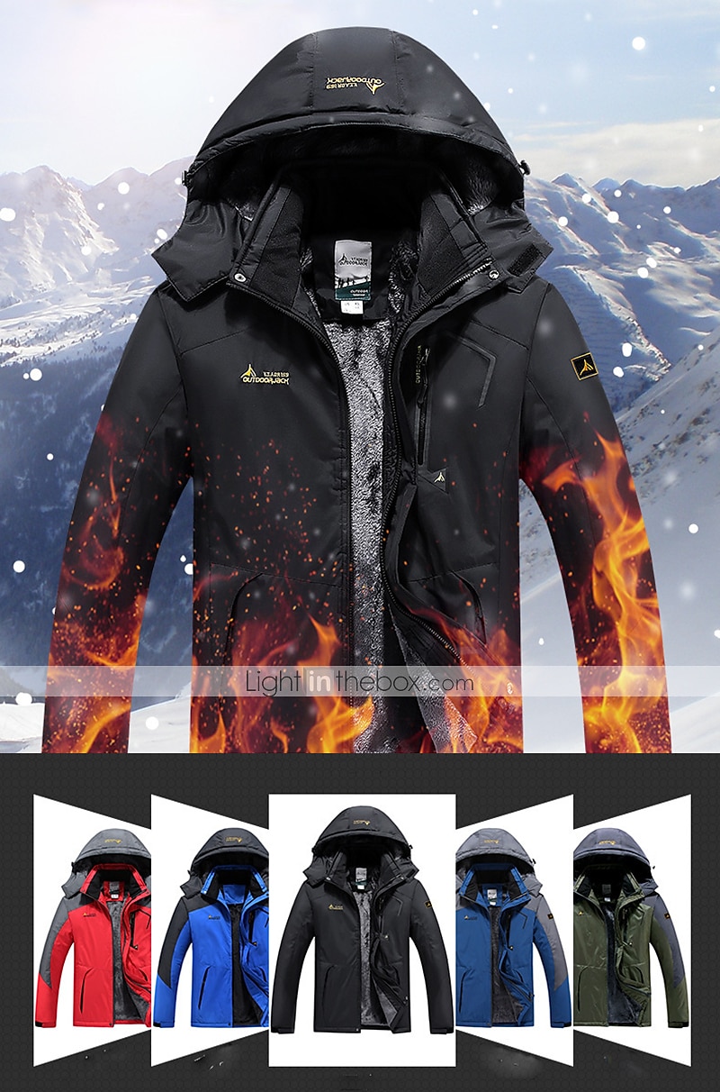 Men's Ski Jacket Waterproof Hiking Jacket Hiking Fleece Jacket Fleece  Winter Outdoor Thermal Warm Waterproof Windproof Breathable Outerwear  Trench Coat Top Ski / Snowboard Fishing Climbing Red Army 2024 - $47.99