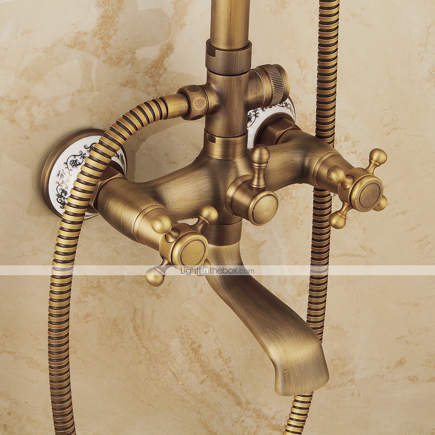 Duscharmatur, Duschsystem-Set – Handbrause inklusive ausziehbarem Wasserfall im Vintage-Stil / Country Antik-Messing-Halterung außen Keramikventil Wannendusche Mischbatterien 2025 - $315.89 –P18