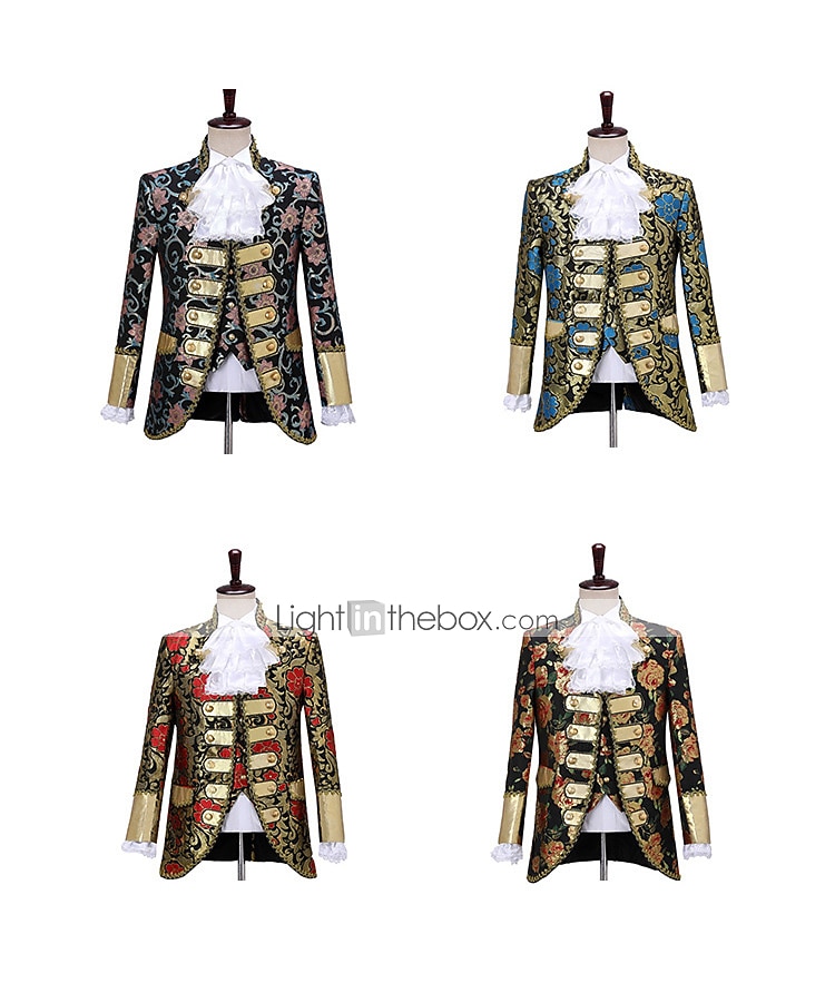 2026年 レトリ／ヴィンテージ 中世 ルネッサンス パンツ セット スーツ＆ブレザー プリンス 貴族 ジャカード 仮装 男性用 ハロウィーン カーニバル マスカレード 性能 パーティー ヴェネツィアのカーニバル 成人 クラバット コート ベスト  コレクション – $123.99 –P1