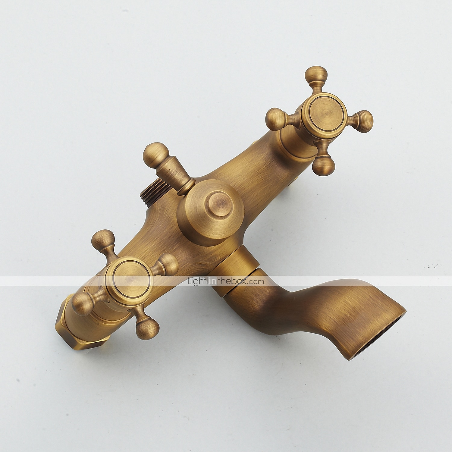 Grifo para lavabo de baño, instalación de pared con forma de teléfono de latón, grifo de bañera de dos manijas con acabado de cobre electrochapado de estilo rural extraíble con ducha de mano y desagüe 2025 - $202.49 –P9