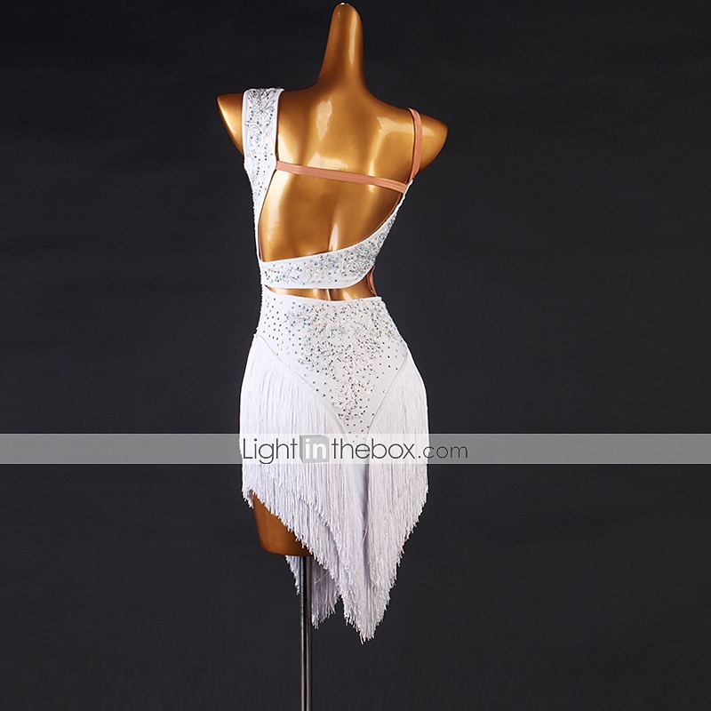 baile salsa baile latino vestido con flecos borla apliques articulación dividida mujer damas entrenamiento rendimiento sin mangas alto chinlon / jazz 2025 - $136.99 –P2
