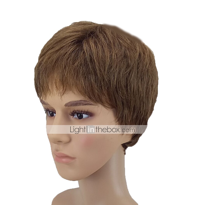 Parrucche sintetiche Parrucchini Liscio Taglio corto spettinato Parrucca Corto Marrone chiaro Capelli sintetici 8 pollice Per uomo Resistente al calore Marrone hairjoy del 2025 a $24.99 –P2