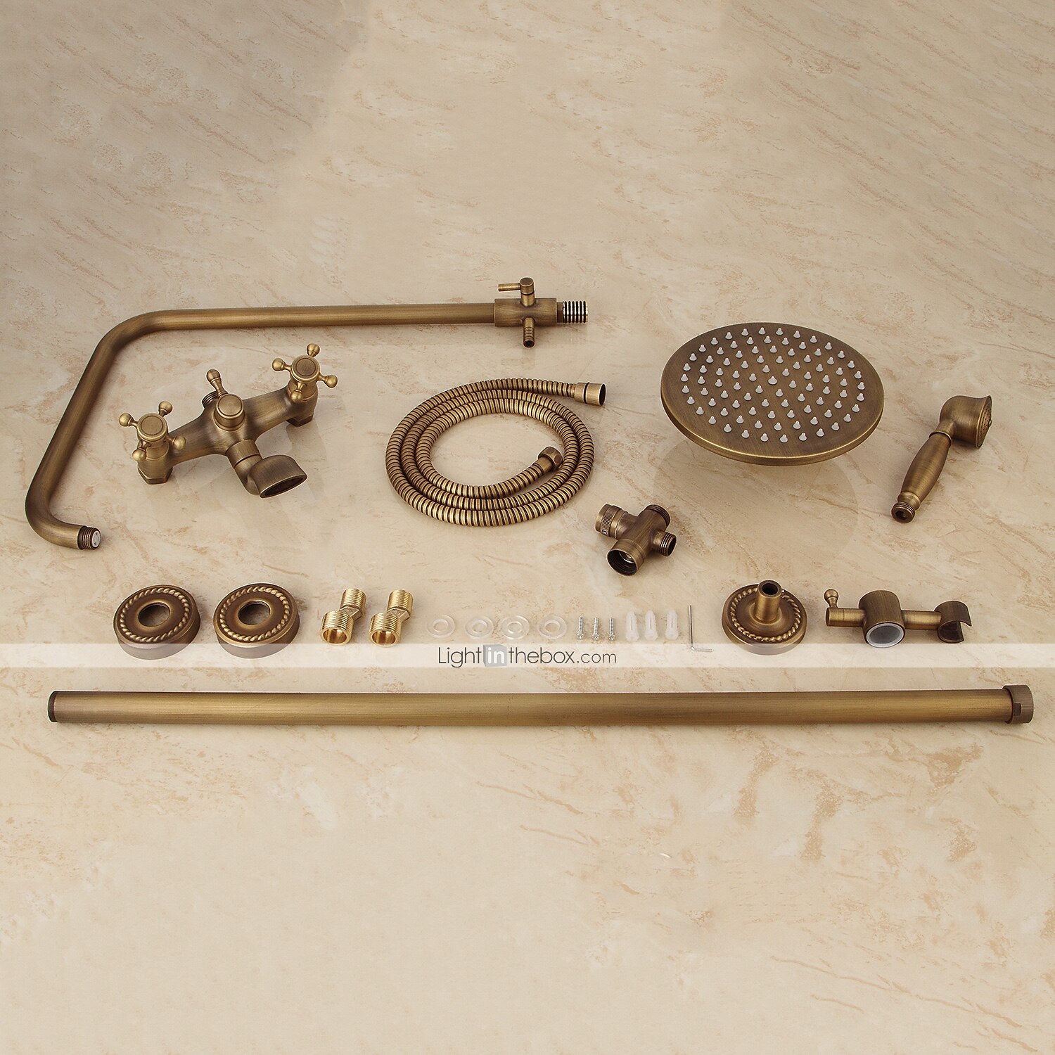 Torneira de chuveiro, conjunto de sistema de chuveiro Chuveiro de mão incluído Cachoeira estilo vintage/montagem de latão antigo do país fora da válvula de cerâmica torneiras misturadoras de chuveiro de 2026 por $291.59 –P1