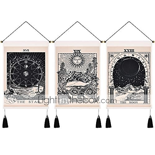 Boho-Packung mit 3 Tarot Weissagung gewebte böhmische Wandteppiche Kunstdekor Decke Vorhang zum Aufhängen Zuhause Schlafzimmer Wohnzimmer Dekoration nordische Baumwolle Leinen Quaste Mond Sterne 2025 - $34.99 –P1