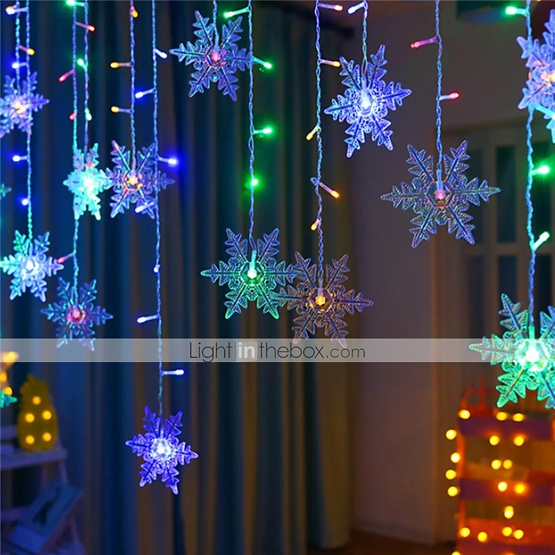 110/220V 96LED Snowflake Fairy String Curtain Window Light Christmas Party Decor 