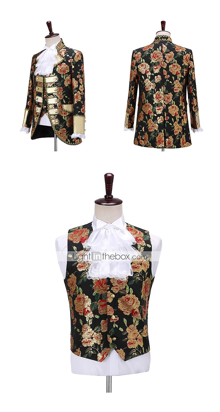 2026年 レトリ／ヴィンテージ 中世 ルネッサンス パンツ セット スーツ＆ブレザー プリンス 貴族 ジャカード 仮装 男性用 ハロウィーン カーニバル マスカレード 性能 パーティー ヴェネツィアのカーニバル 成人 クラバット コート ベスト  コレクション – $123.99 –P3