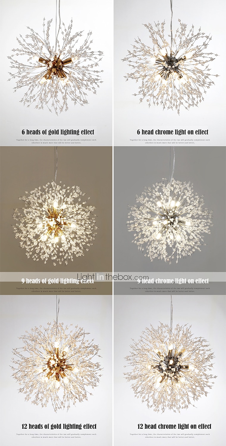 2026年 8/9/12ヘッドLEDペンダントライト北欧タンポポシャンデリア花火クリスタルランプ芸術的なリビングルームダイニングルーム寝室ランプロマンチックな衣料品店バーランプ15-22インチ  コレクション – $249.99 –P2