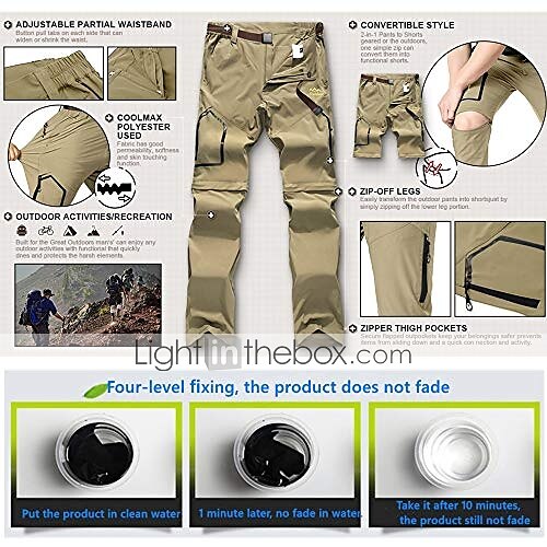 wandelen stretch broek heren converteerbare sneldrogende lichtgewicht afritsbare outdoor reizen safari broek # 818-khaki-40 2025 - $35.99 –P2