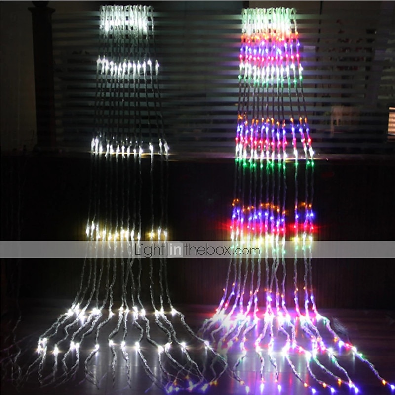 1x 3x3m ip44 fossefallsgardin led fairy string lys krans vannstrøm meteordusj regnlys for vindu istap fargerik dekorbelysning ac110v 120v 220v 230v 240v eu us plugg 2025 - $66.99 –P4