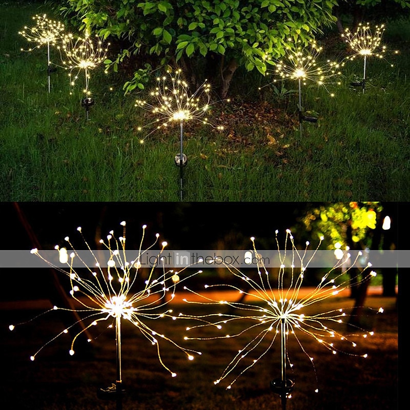 lumini solare pentru căi de artificii în aer liber 2x 1x lumini cu led pe țăruș pentru pasarelă grădină curte decor peisaj 120 led-uri zâne lumină de Crăciun pentru grădină stradă curte gazon 2025 - $15.99 -P7