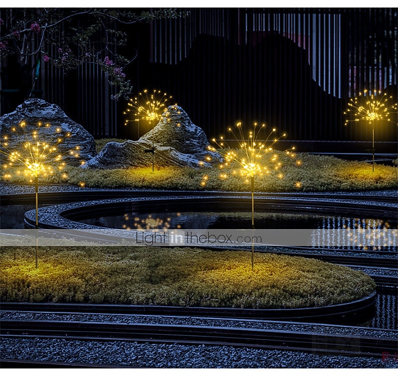 lumini solare pentru căi de artificii în aer liber 2x 1x lumini cu led pe țăruș pentru pasarelă grădină curte decor peisaj 120 led-uri zâne lumină de Crăciun pentru grădină stradă curte gazon 2025 - $15.99 -P8