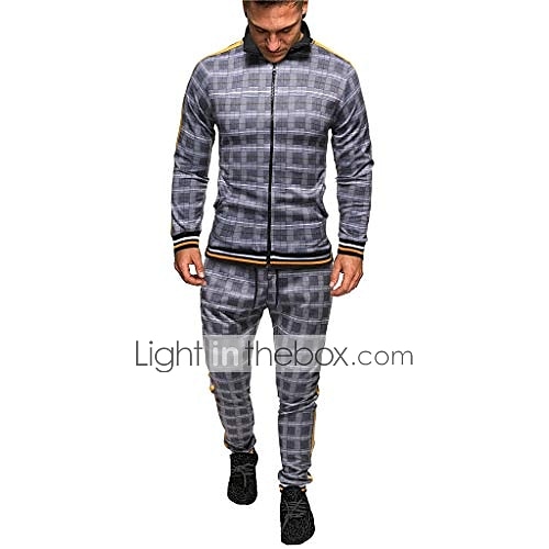 conjuntos de roupas esportivas masculinas - agasalho de inverno clássico xadrez de manga comprida - jaqueta de moletom com zíper completo com calças para homens - roupas esportivas elegantes para ginástica masculina - presentes de natal para homens de 2025 por $49.99 –P3