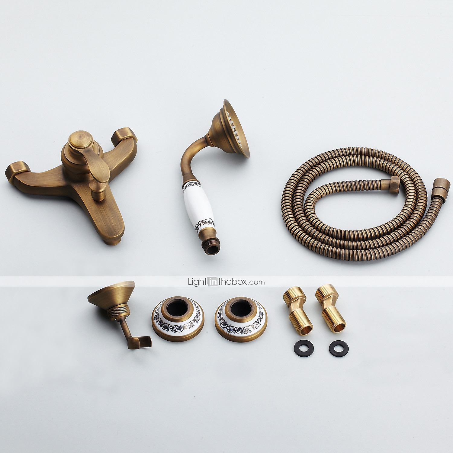 robinet de duș / set de sistem de cap de duș cu efect de ploaie - duș de mână inclus extracție stil vintage / alamă antică de țară / montare galvanizată în exterior supapă ceramică baterii de duș 2026 - $161.99 –P2