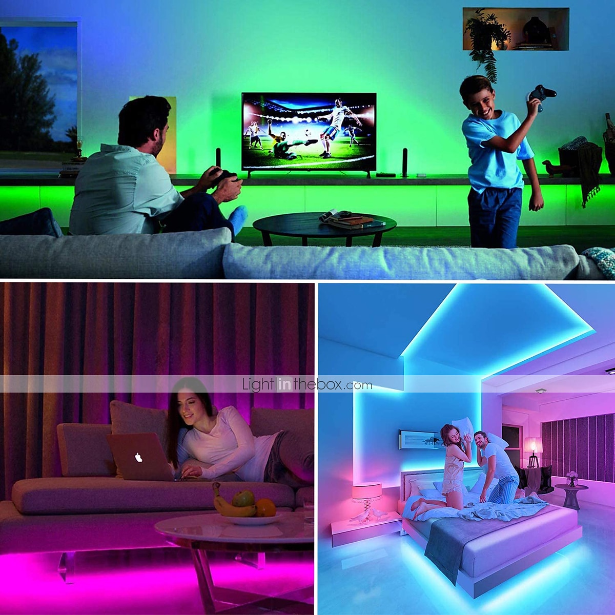 lumières de bande rgb led multi longueur changement de couleur dimmable fée noël 5050 guirlandes 60led ip65 lumières de corde extérieure intérieure étanche avec éclairage à bande led à distance 8x16mm de 2025 ? $52.99 –P4
