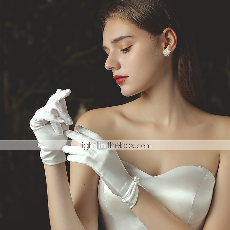 luva de cetim comprimento do pulso clássica / elegante / formal com pérola falsa / cristais / strass casamento / festa luva de 2025 por $21.99 –P3