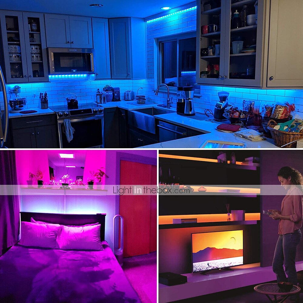 lumières de bande rgb led multi longueur changement de couleur dimmable fée noël 5050 guirlandes 60led ip65 lumières de corde extérieure intérieure étanche avec éclairage à bande led à distance 8x16mm de 2025 ? $52.99 –P1