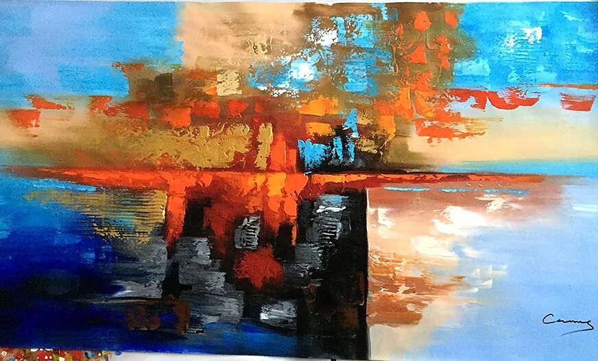 pintura a óleo 100% feito à mão arte de parede pintada à mão sobre tela laranja azul horizontal abstrato moderno decoração de casa decoração lona enrolada sem moldura não esticada de 2026 por $123.99 –P8
