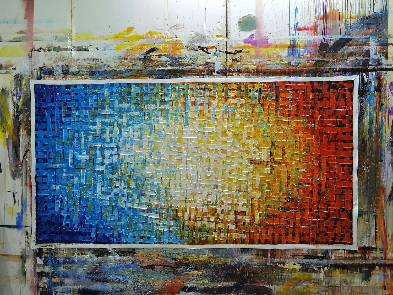 2025年 油絵100％手作りの手描きの壁アートキャンバスにカラフルな正方形のグリッド水平抽象モダンな家の装飾の装飾ロールキャンバスフレームなしストレッチなし  コレクション – $146.99 –P6