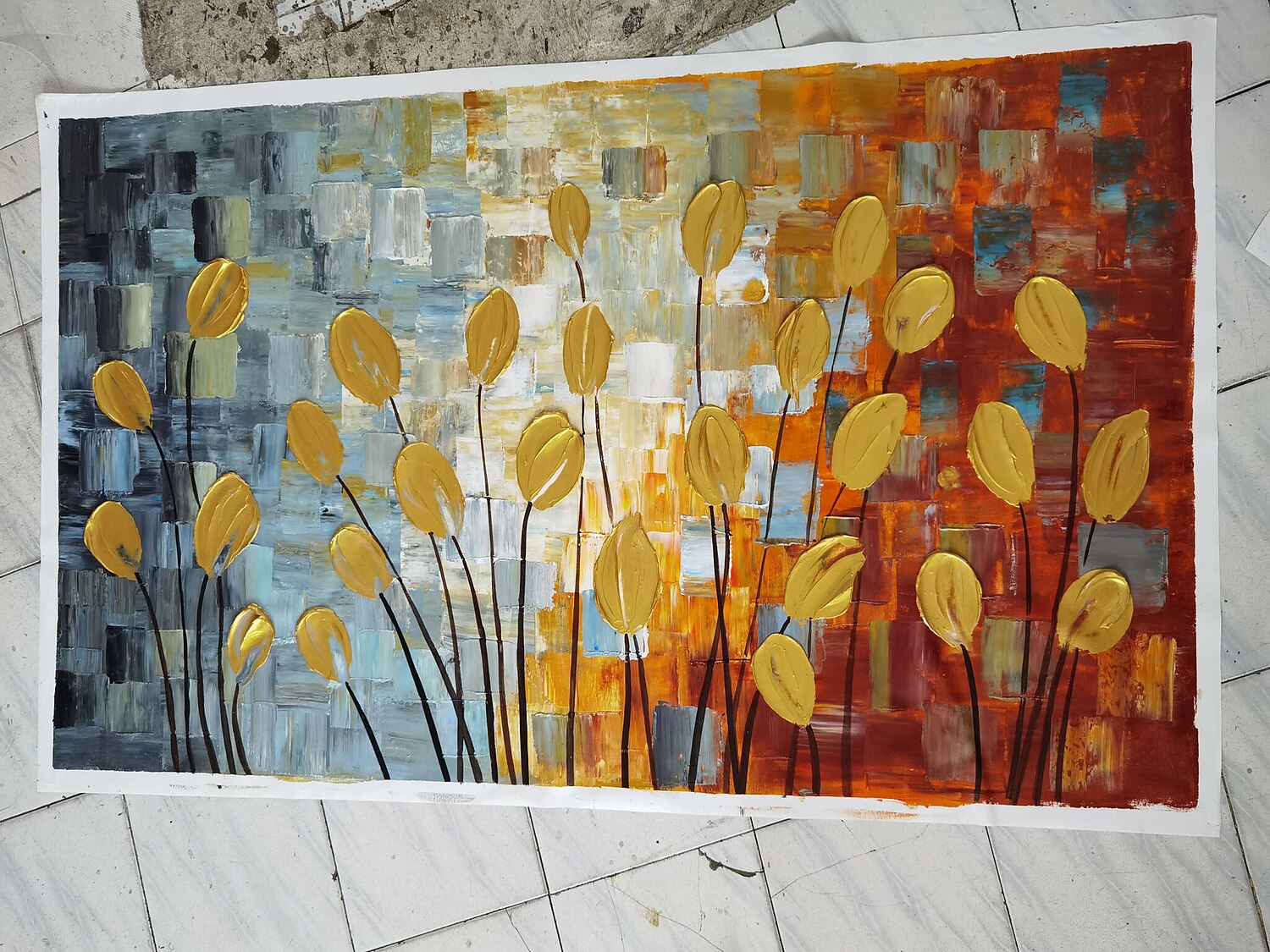 Hang målad oljemålning HANDMÅLAD Horisontell Panoramautsikt Abstrakt Blommig / Botanisk Moderna Inkludera innerram / Sträckt kanfas 2025 - $114.99 –P6
