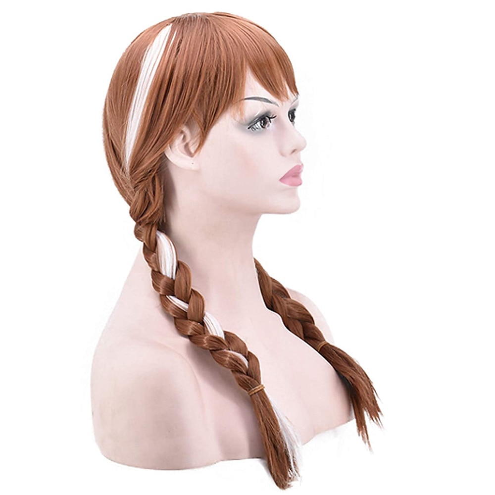 cosplay paruka vlnitá střední část paruka jednobarevná mix hnědé syntetické vlasy dámské bílé paruky halloween paruky 2025 - $19.49 –P4