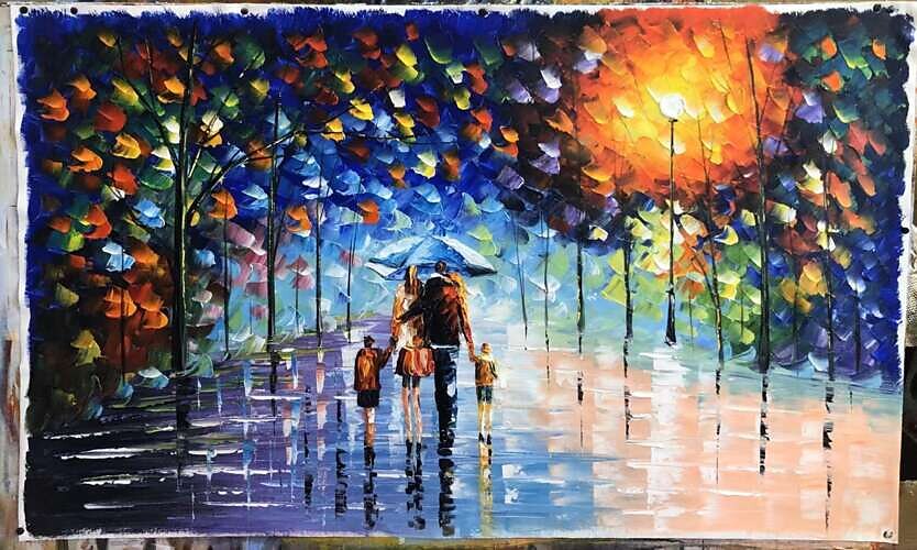 Oil Painting 100% Handmade Hand Painted Wall Art On Canvas A Family Of Four Holds An Umbrella Abstract Landscape Vintage Traditional Home Decoration Decor Rolled Canvas No Frame Unstretched 2025 - $75.99 –P8
