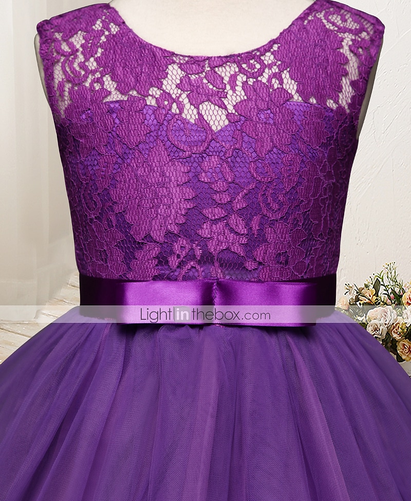 kinderkleidung Mädchen Blumenmädchen Kleid Kleid Einfarbig Ärmellos Hochzeit Party Spitze Gitter Kuschelig Polyester Maxi Blumenmädchenkleid Sommer 4-13 Jahre Buntes Lila Farbpulver Weiß 2025 - $36.99 –P4