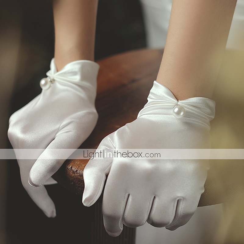 luva de cetim comprimento do pulso clássica / elegante / formal com pérola falsa / cristais / strass casamento / festa luva de 2025 por $21.99 –P2