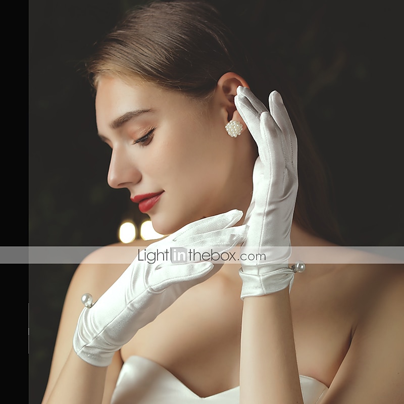 luva de cetim comprimento do pulso clássica / elegante / formal com pérola falsa / cristais / strass casamento / festa luva de 2025 por $21.99 –P4