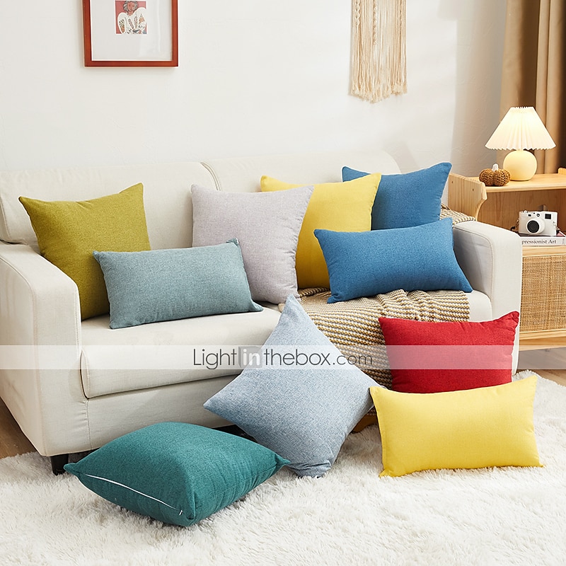 Decorative Toss Pillows Cotton Classic Solid Colored Warm Comfortable Pillow Case Cover Living Room Bedroom Sofa Cushion Cover Outdoor Cushion for Sofa Couch Bed Chair Pink Blue Sage Green Purple 2025 - GBP £6.99 –P11
