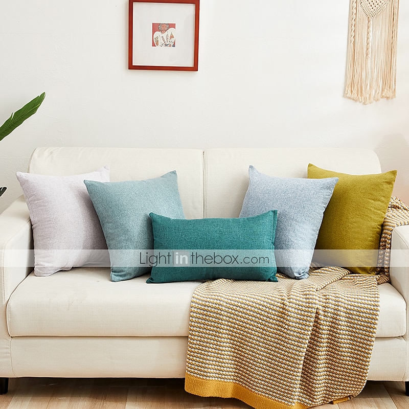 Decorative Toss Pillows Cotton Classic Solid Colored Warm Comfortable Pillow Case Cover Living Room Bedroom Sofa Cushion Cover Outdoor Cushion for Sofa Couch Bed Chair Pink Blue Sage Green Purple 2025 - GBP £6.99 –P14