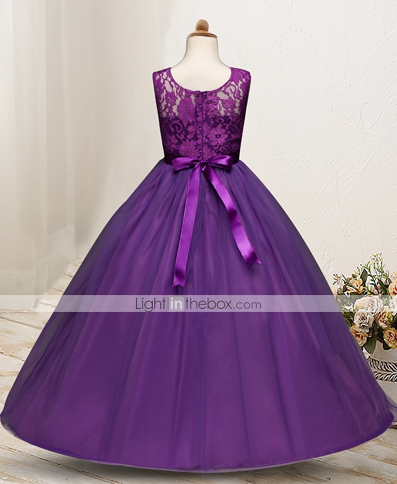 kinderkleidung Mädchen Blumenmädchen Kleid Kleid Einfarbig Ärmellos Hochzeit Party Spitze Gitter Kuschelig Polyester Maxi Blumenmädchenkleid Sommer 4-13 Jahre Buntes Lila Farbpulver Weiß 2025 - $36.99 –P2