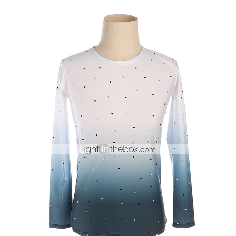 Kunstschaatstopje Voor heren Jongens Schaatsen Outfits Kleding Bovenlichaam Wit Hoge Elasticiteit Opleiding Wedstrijd Kunstschaatskleding Met de hand gemaakt Kristal / Bergkristal Lange mouw 2025 - $87.99 –P1