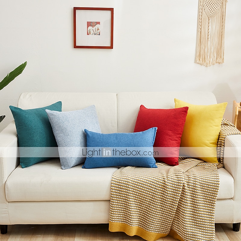 Decorative Toss Pillows Cotton Classic Solid Colored Warm Comfortable Pillow Case Cover Living Room Bedroom Sofa Cushion Cover Outdoor Cushion for Sofa Couch Bed Chair Pink Blue Sage Green Purple 2025 - GBP £6.99 –P15