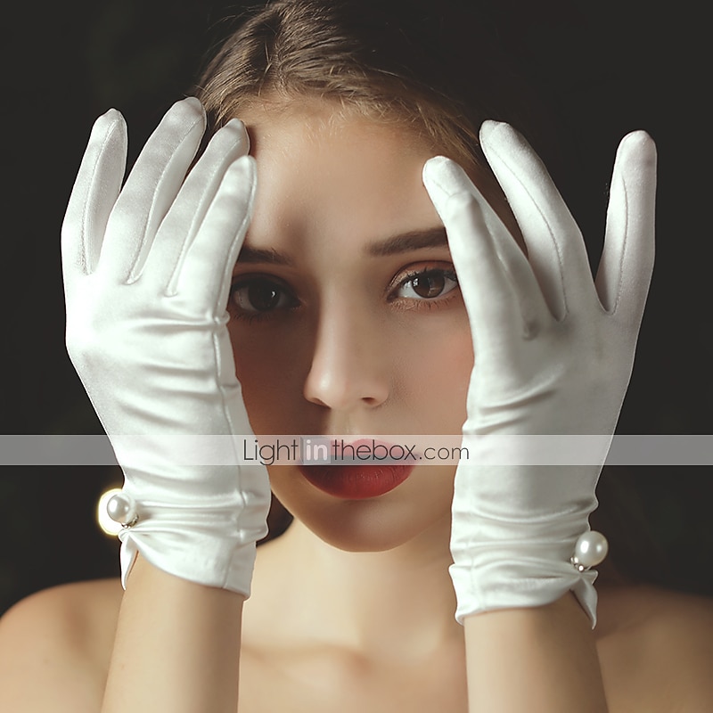 luva de cetim comprimento do pulso clássica / elegante / formal com pérola falsa / cristais / strass casamento / festa luva de 2025 por $21.99 –P1