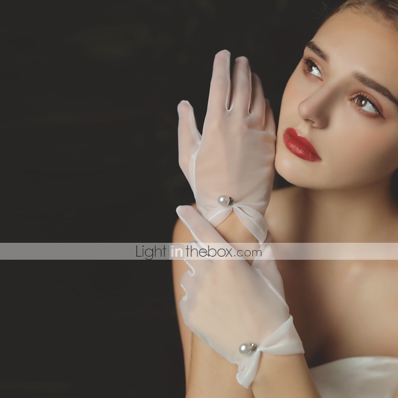 Tylové rukavice elegantní  jednoduchý styl s falešnou perlou svatební  párty rukavice 2025 - $20.99 –P2