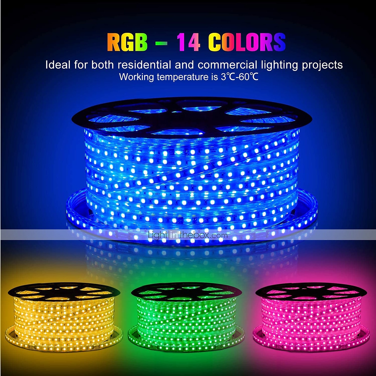 Multi Length LED RGB Strip Lights Dimmable Color Change Fairy Christmas 5050 60LED String Lights IP65 Waterproof Indoor Outdoor Rope Lights with Remote LED Strip Lighting 8x16mm AC220V 2025 - $52.99 –P4