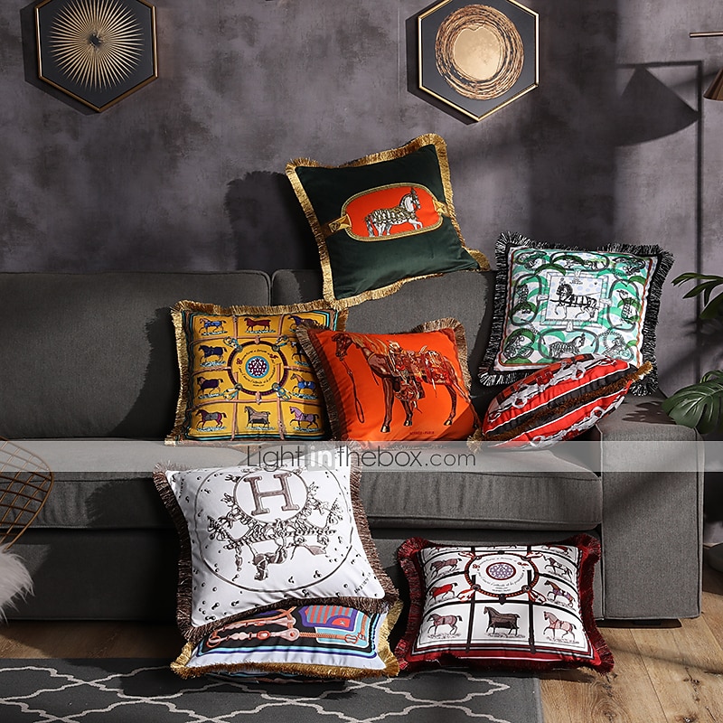 Decorative Toss Pillows Double Side Trend Brand Light luxury velvet tassel d Printing Pillow Case Cover Living room Bedroom Sofa Cushion cover 2025 - $28.99 –P19
