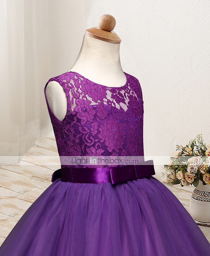 kinderkleidung Mädchen Blumenmädchen Kleid Kleid Einfarbig Ärmellos Hochzeit Party Spitze Gitter Kuschelig Polyester Maxi Blumenmädchenkleid Sommer 4-13 Jahre Buntes Lila Farbpulver Weiß 2025 - $36.99 –P3
