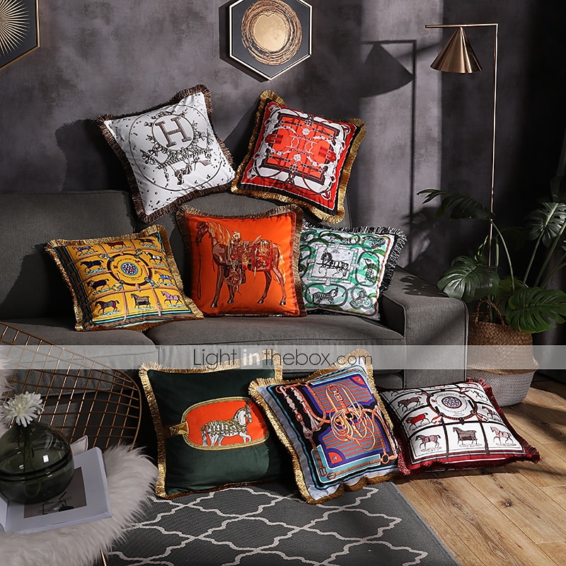 Decorative Toss Pillows Double Side Trend Brand Light luxury velvet tassel d Printing Pillow Case Cover Living room Bedroom Sofa Cushion cover 2025 - $28.99 –P17